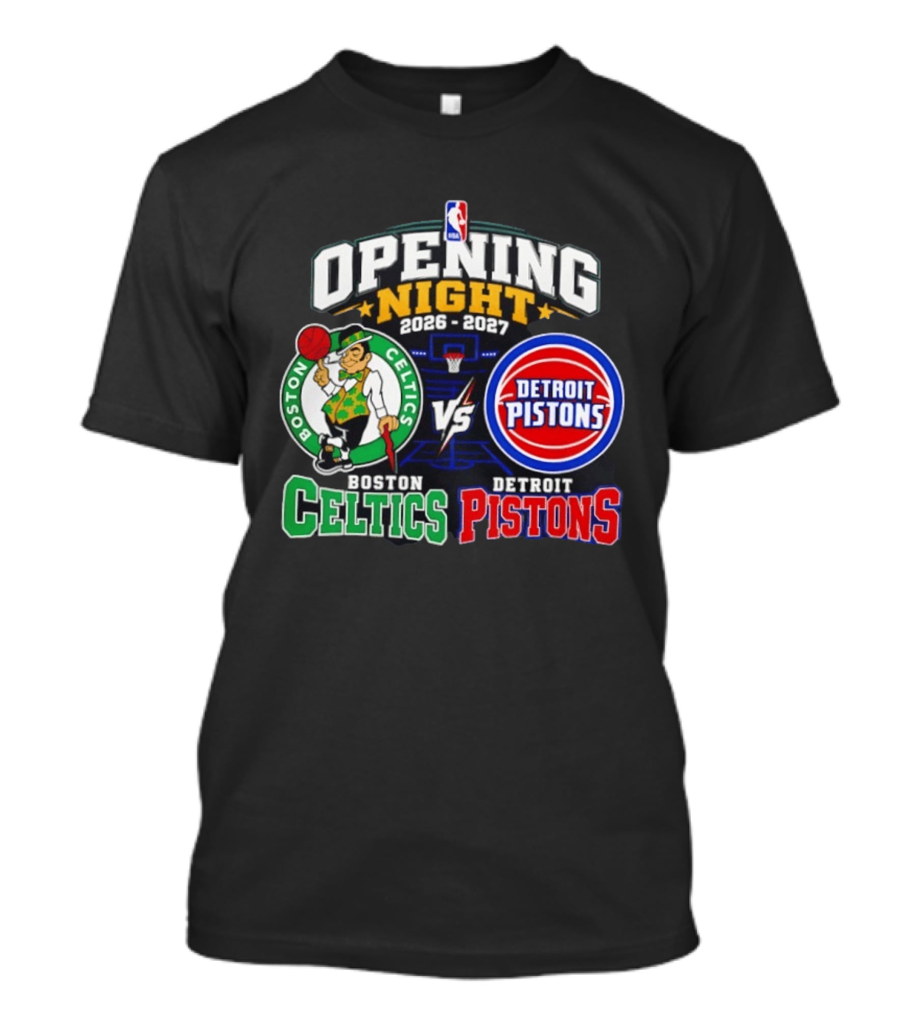 Boston Celtics Vs Detroit Pistons NBA Opening Night 2026 2027 Matchup Logos And Teams T-Shirt