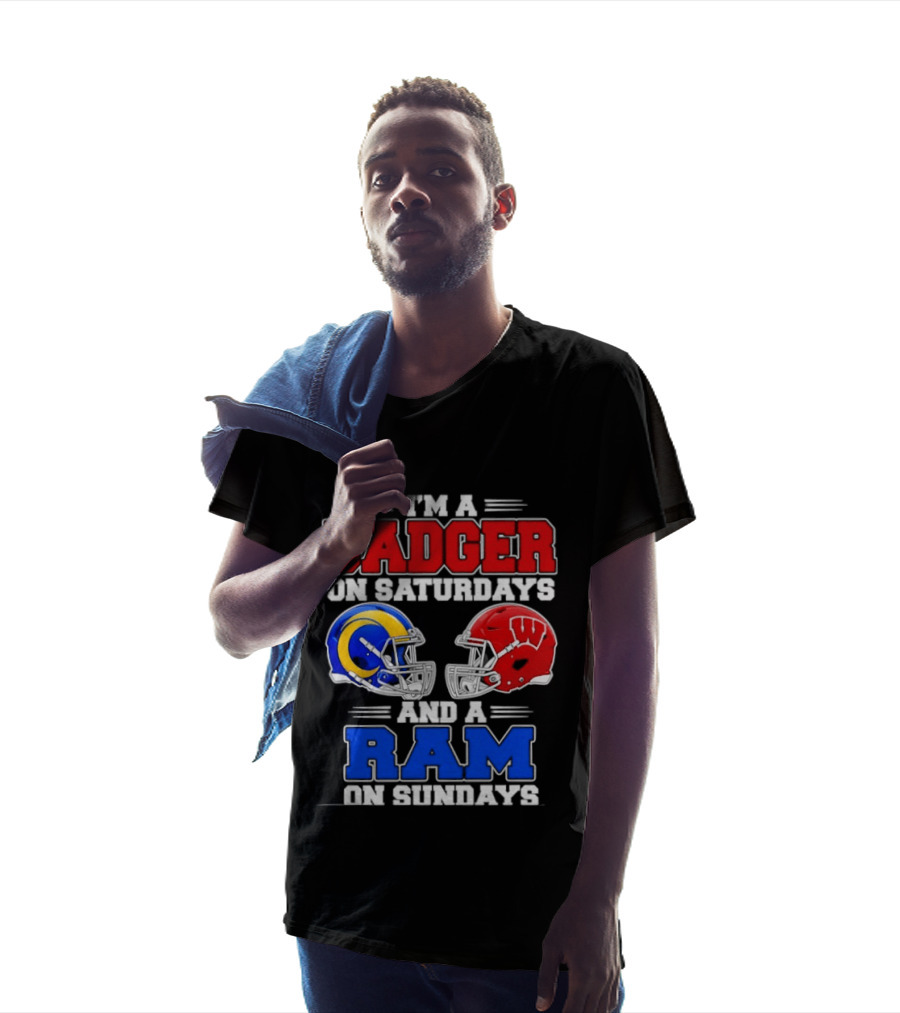 I'm A Badger On Saturdays And A Ram On Sundays Sports Fan Helmets T-Shirt