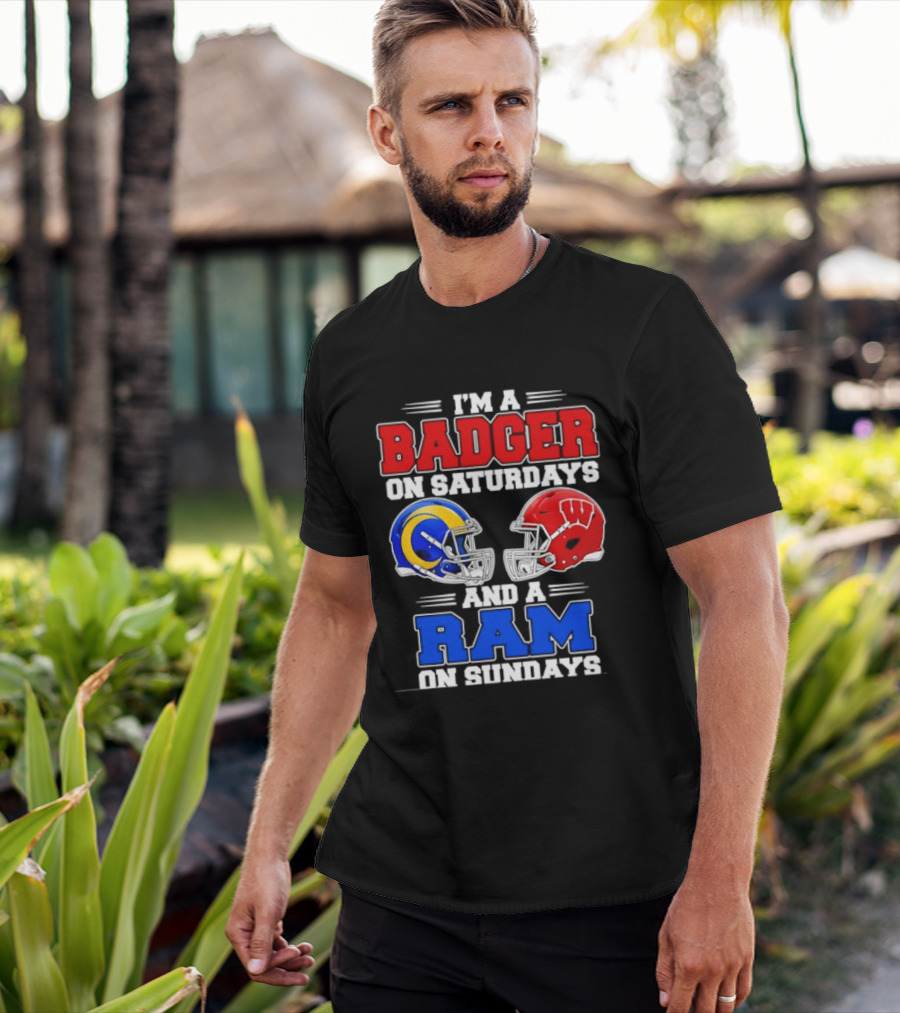 I'm A Badger On Saturdays And A Ram On Sundays Sports Fan Helmets T-Shirt