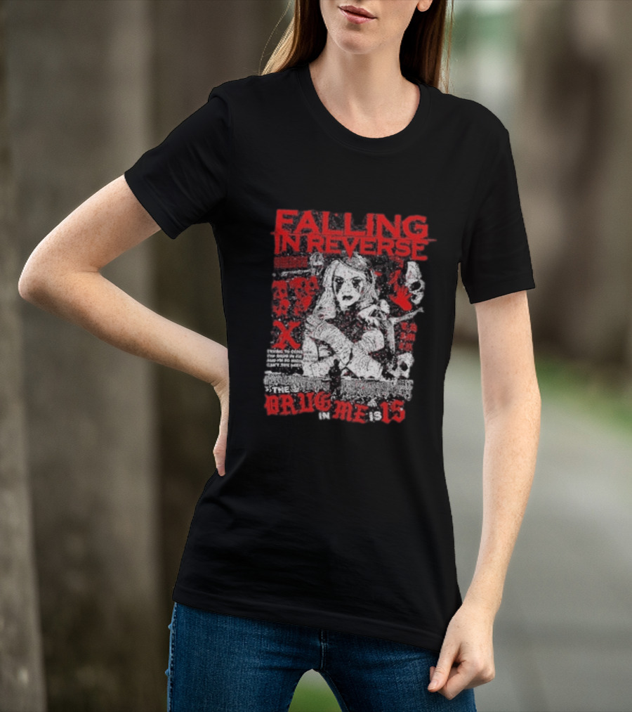 Falling In Reverse The Drug In Me Is 15 Anniversary Punk Gothic Red Text And Illustrations T-Shirt
