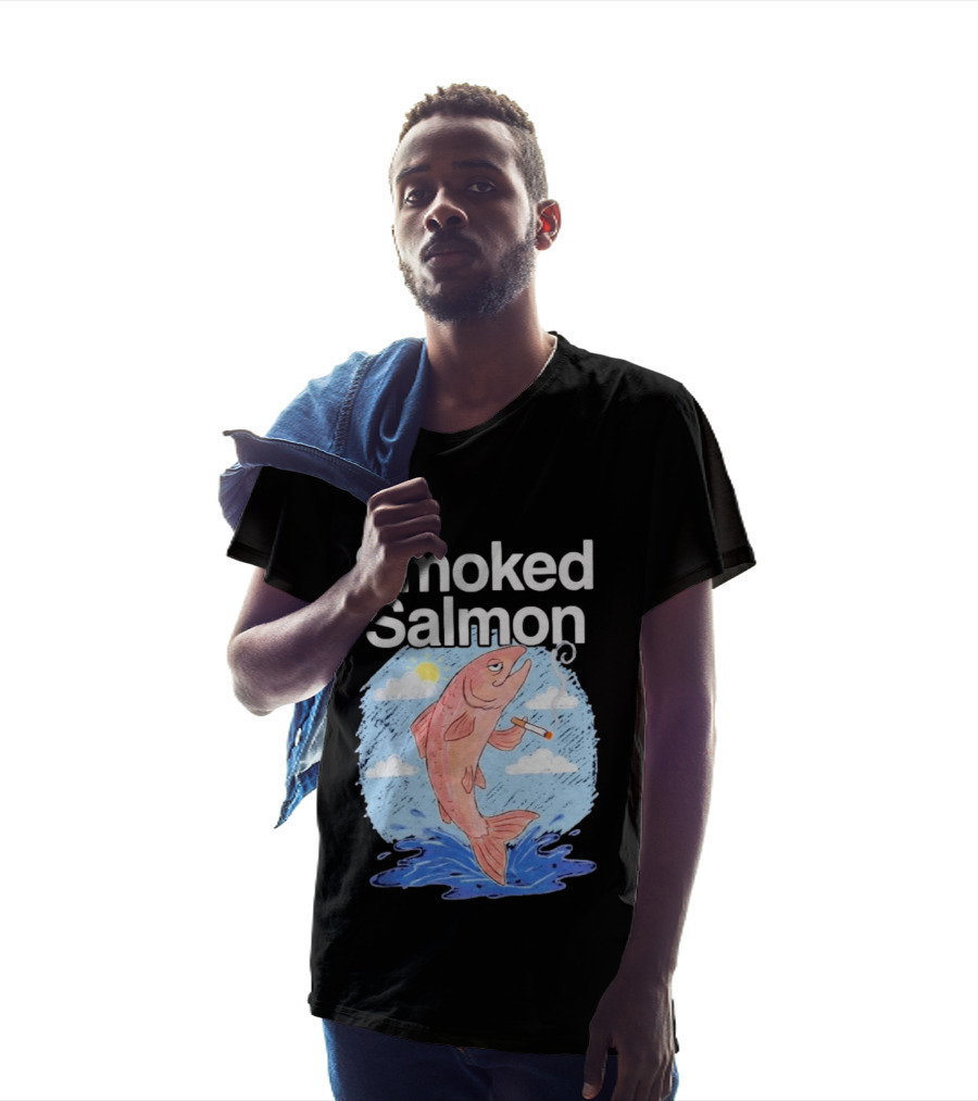 Smoked Salmon Smoking Fish Humorous Cartoon Design With Cloud And Water T-Shirt