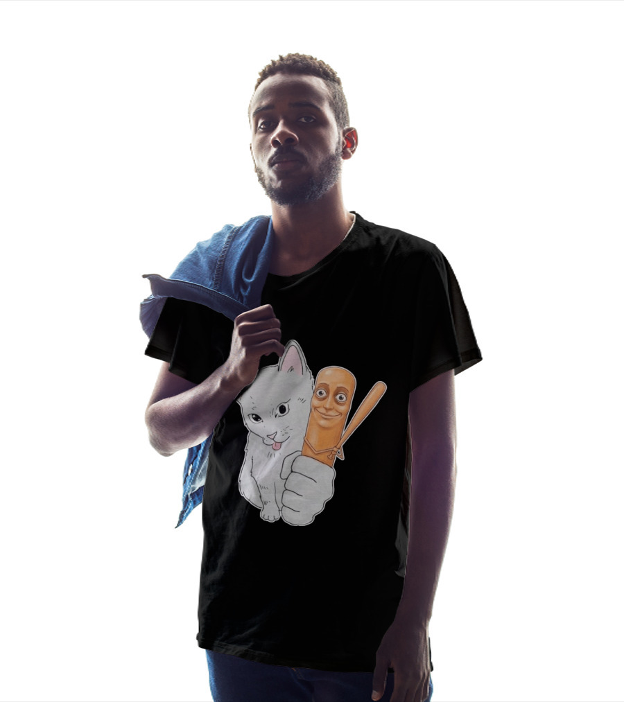 Gray Cat With Smiling Baseball Bat T-Shirt