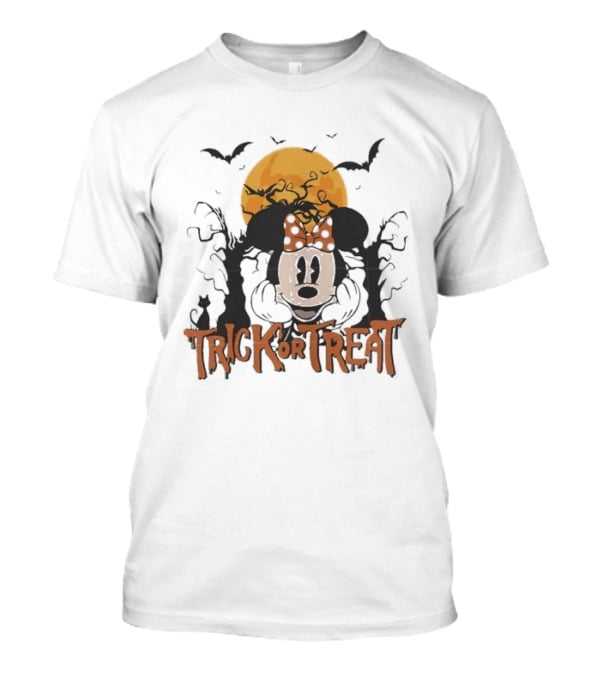 Minnie Mouse Halloween Trick Or Treat Bats And Orange Moon T-Shirt
