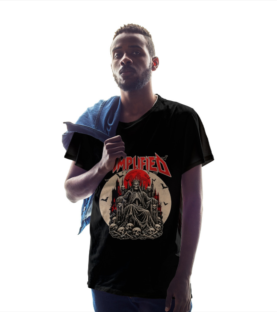 Amplified King Of Skulls Throne Undead Bats Gothic Red Moon T-Shirt