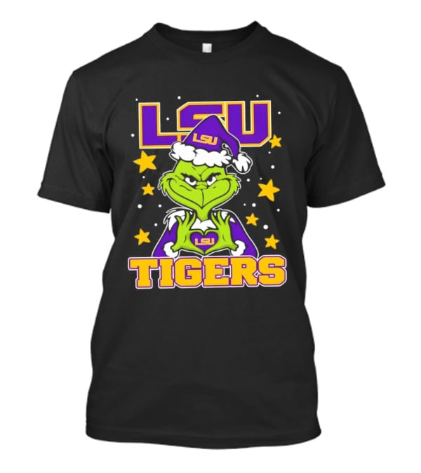 LSU Tigers Grinch Christmas Heart Hands T-Shirt