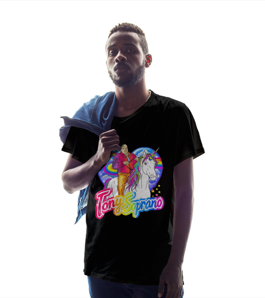 Tony Soprano Riding Rainbow Unicorn With Heart And Stars T-Shirt