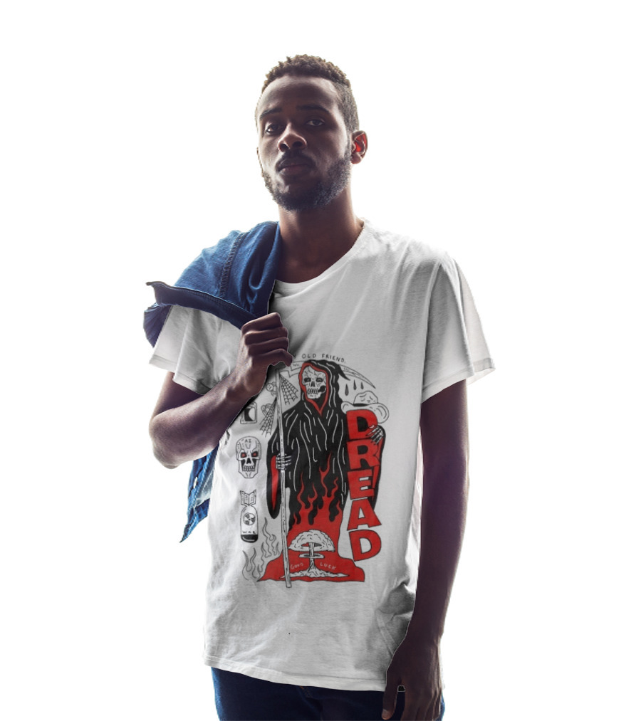 Dread My Old Friend Grim Reaper With Flames And Skull T-Shirt