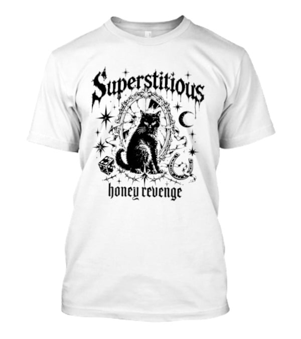 Superstitious Cat Honey Revenge Halloween Stars Moon Dice Magic T-Shirt