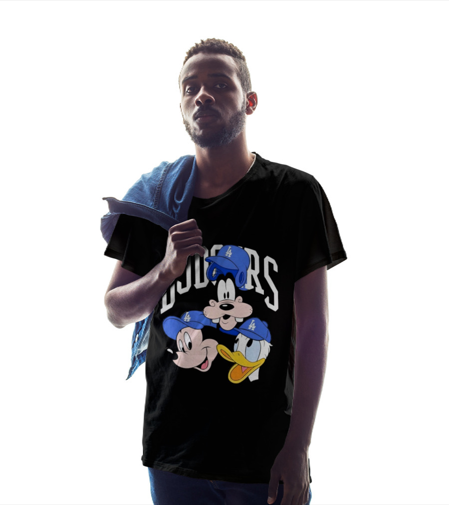 Mickey Mouse Goofy Donald Duck Dodgers Baseball LA Hats T-Shirt
