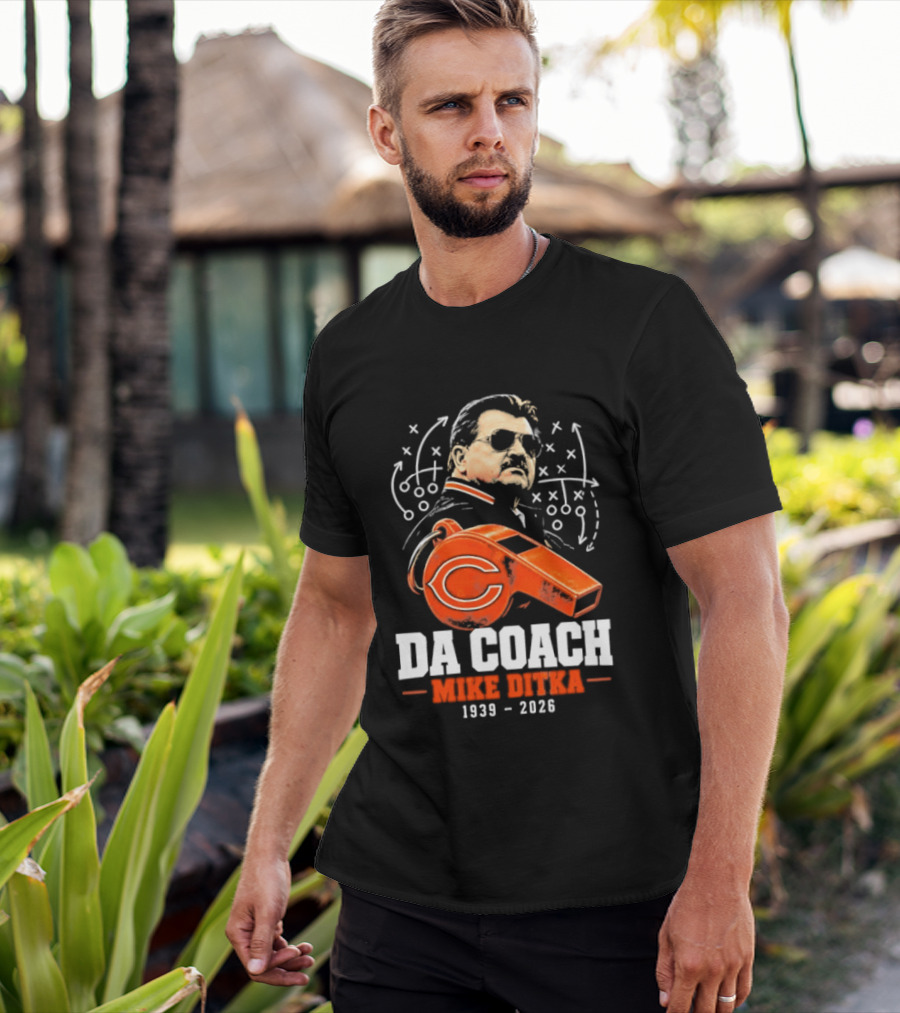 Mike Ditka Da Coach Chicago Bears 1939 2026 Football Playbook Whistle T-Shirt