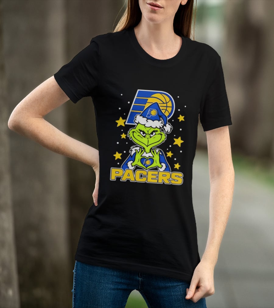 Pacers Christmas Heart Grinch With Indiana T-Shirt