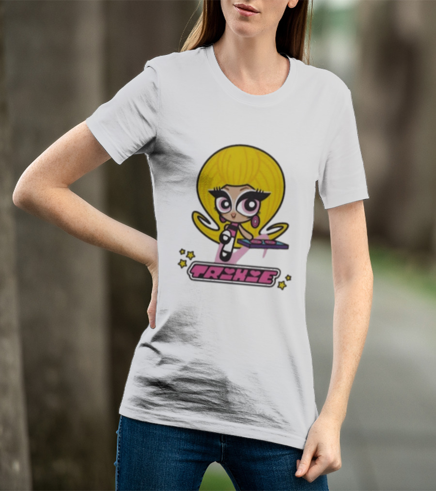 Trixie Mattel Powerpuff Girl Parody With Oversized Yellow Hair And Makeup T-Shirt
