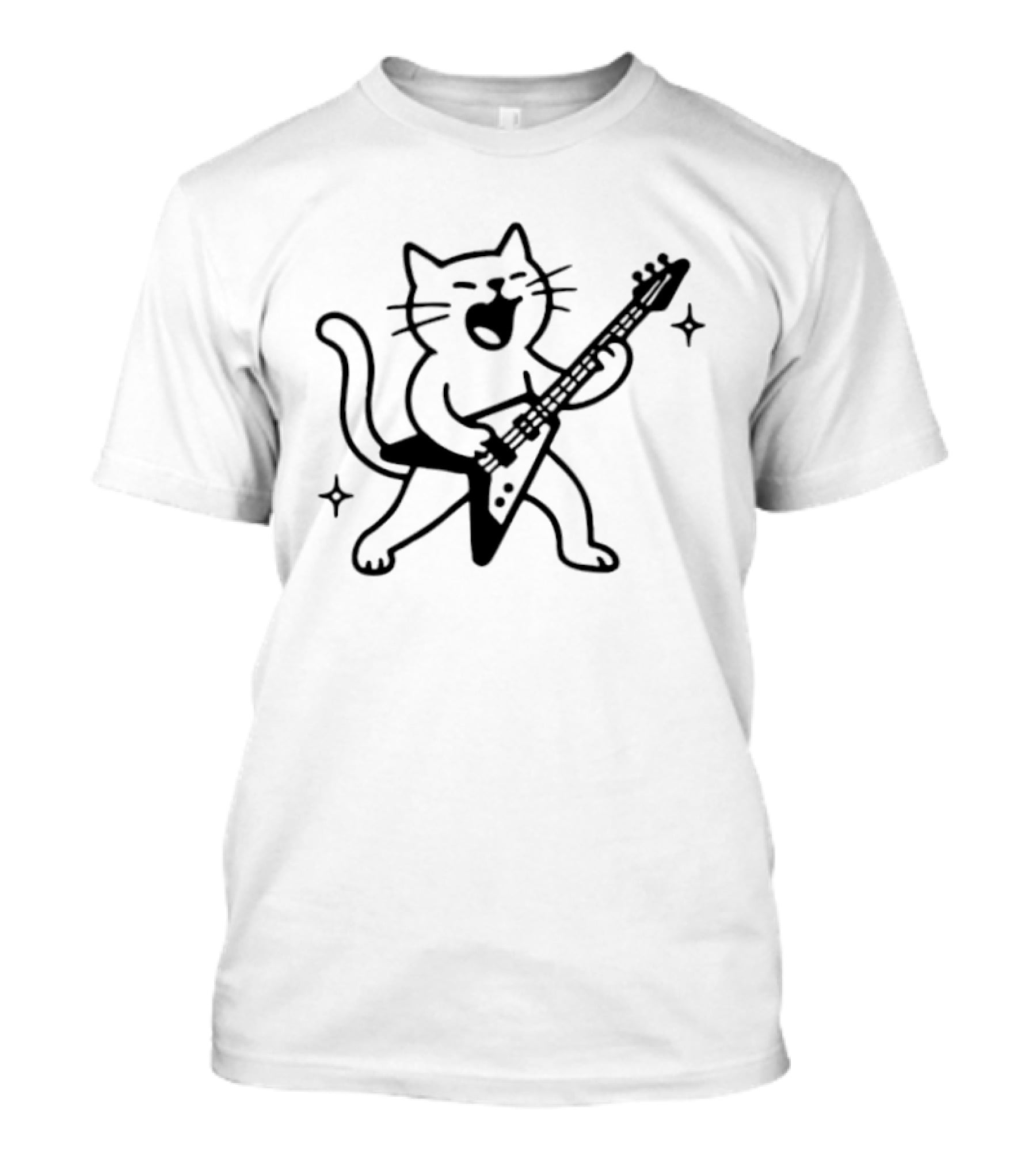 Rocking Cat Playing Electric Guitar With Sparkles T-Shirt