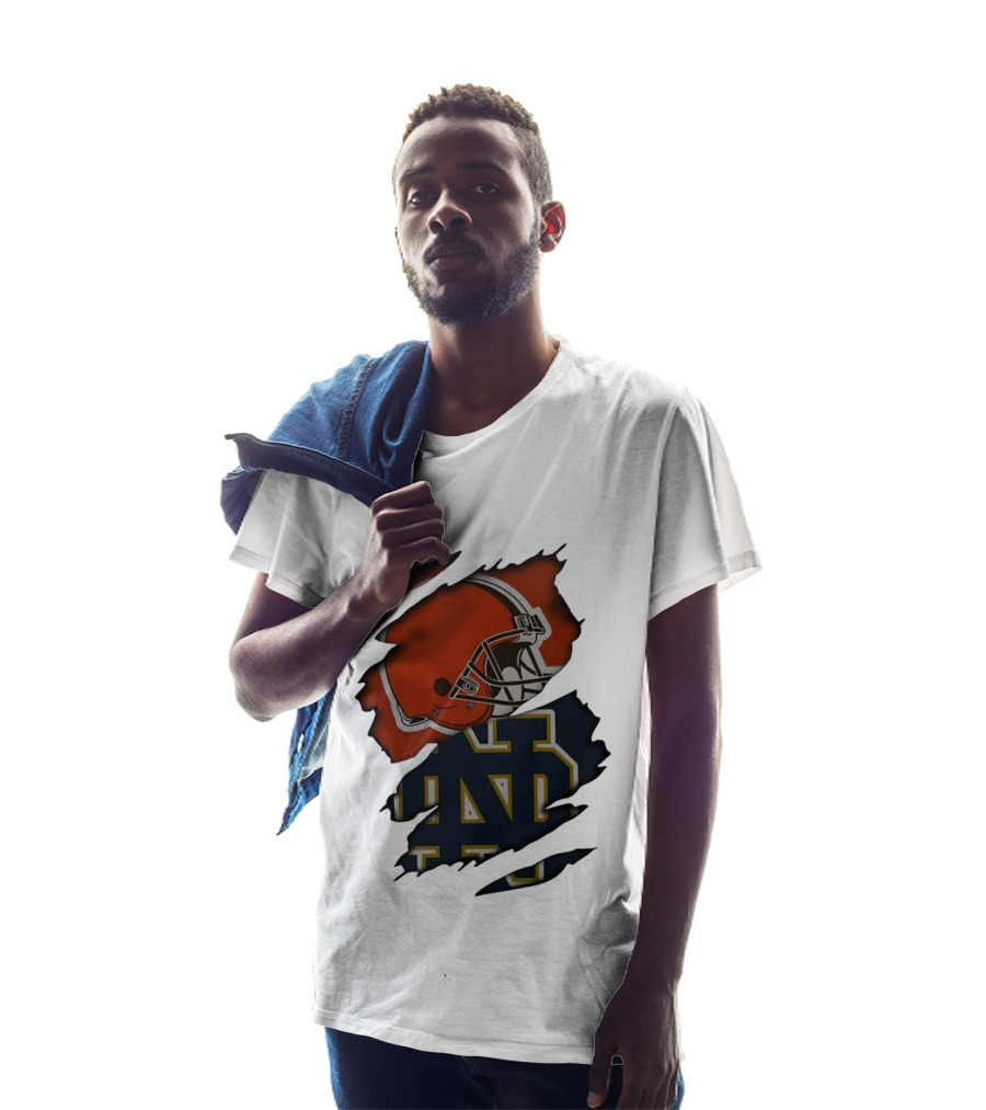 Cleveland Browns Notre Dame Fighting Irish Ripped Helmet ND T-Shirt