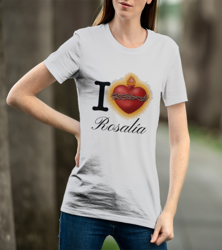 Rosalia Store Heart Symbol With Crown Of Thorns And Flame T-Shirt