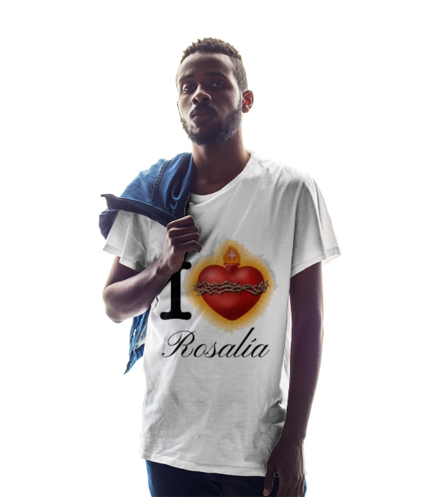 Rosalia Store Heart Symbol With Crown Of Thorns And Flame T-Shirt