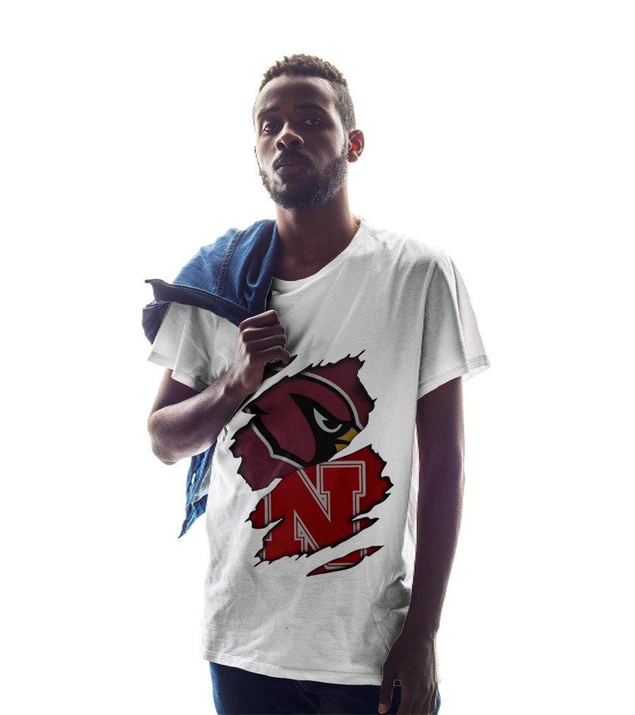 Arizona Cardinals And Nebraska Cornhuskers Ripped Logo Blend T-Shirt