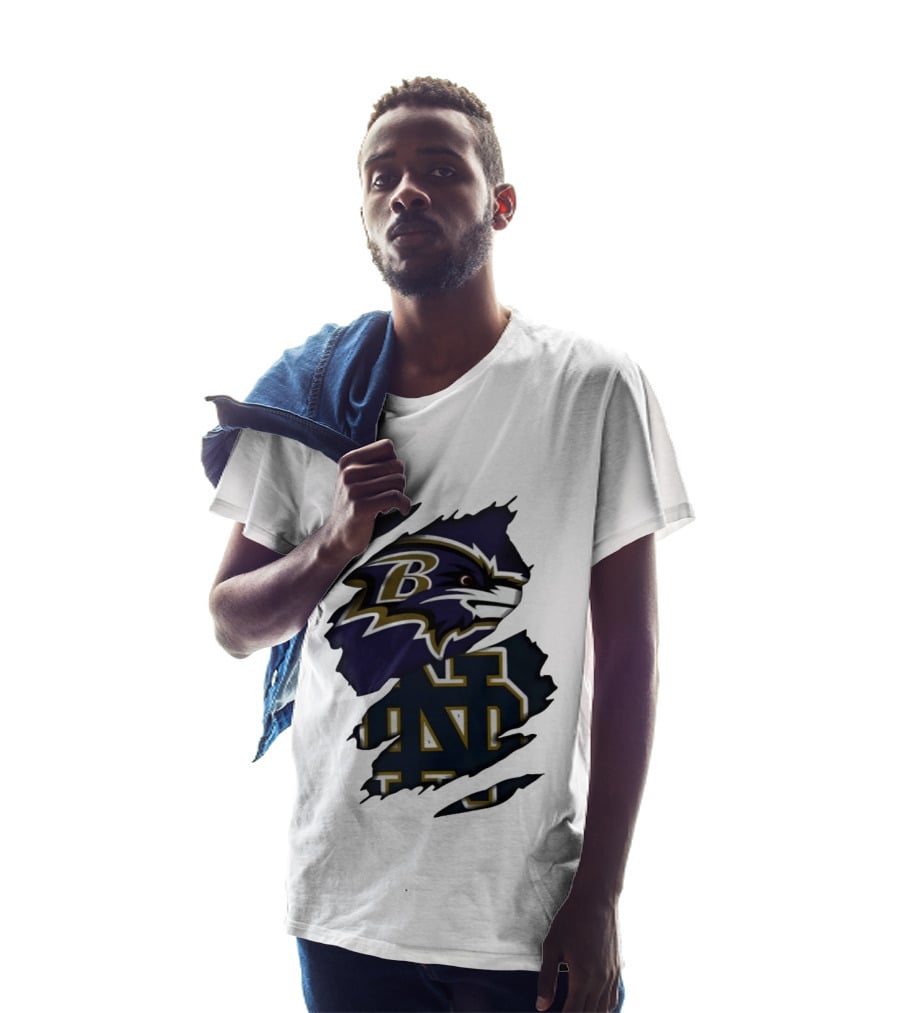 Baltimore Ravens Notre Dame Fighting Irish Ripped Logo Clash T-Shirt