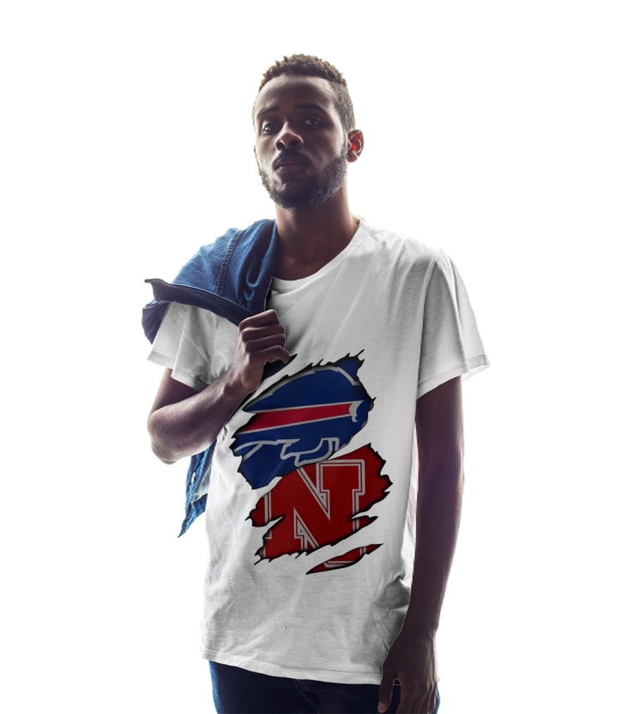 Buffalo Bills Nebraska Cornhuskers Ripped Effect Football Logos T-Shirt