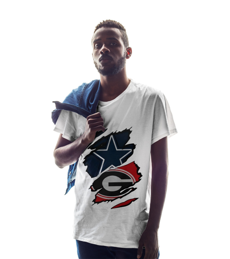 Dallas Cowboys Star Georgia Bulldogs Ripped Fabric T-Shirt