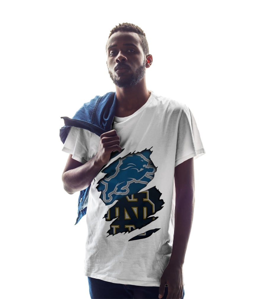 Detroit Lions Notre Dame Fighting Irish Distressed Logo Combination T-Shirt