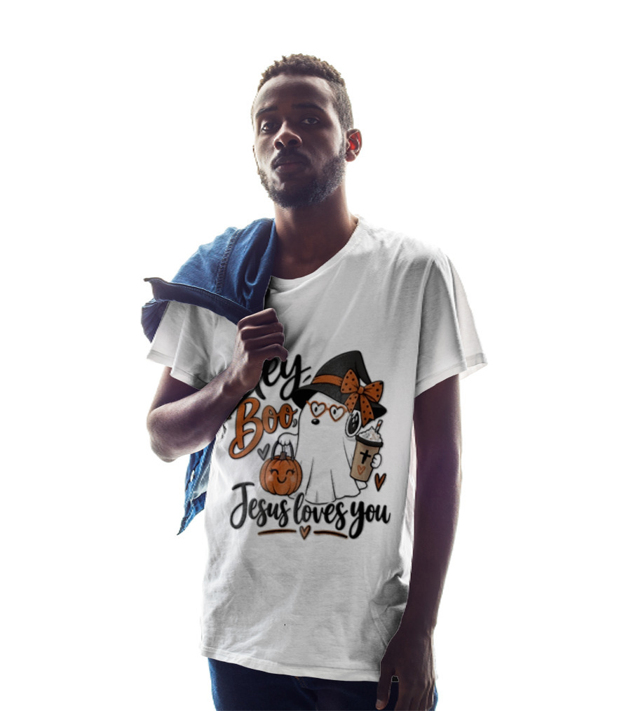 Hey Boo Jesus Loves You Ghost Witch Hat Glasses Pumpkin T-Shirt