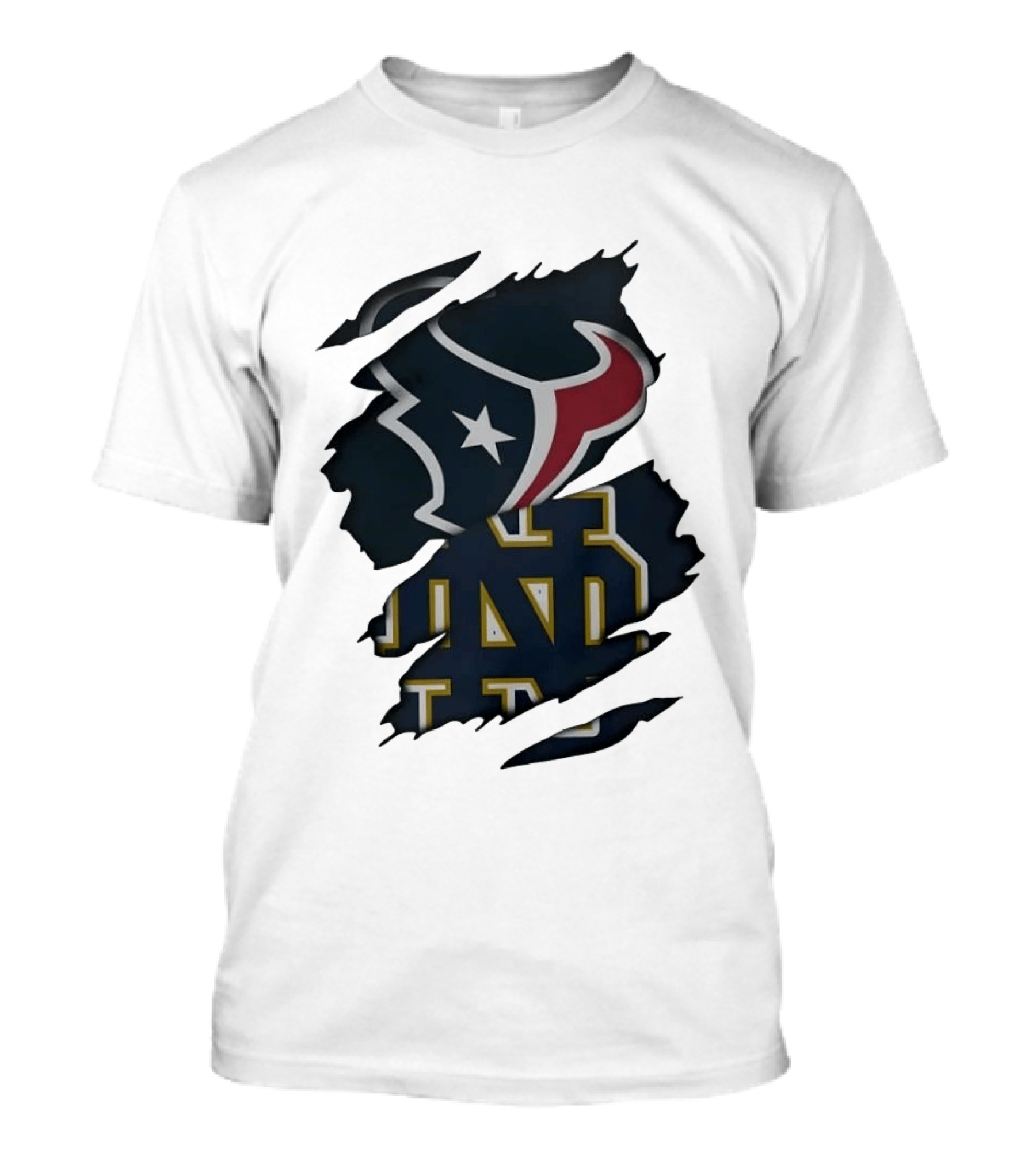 Houston Texans Notre Dame Fighting Irish Torn Fabric Collaboration T-Shirt