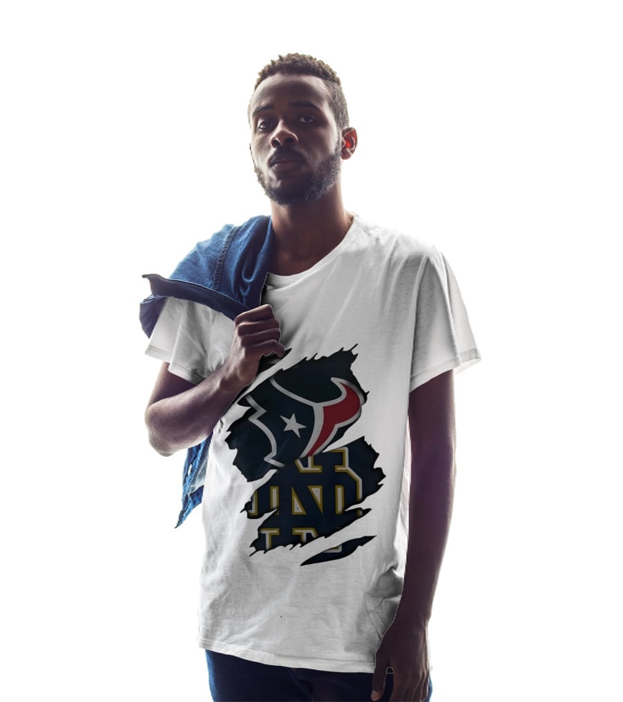 Houston Texans Notre Dame Fighting Irish Torn Fabric Collaboration T-Shirt