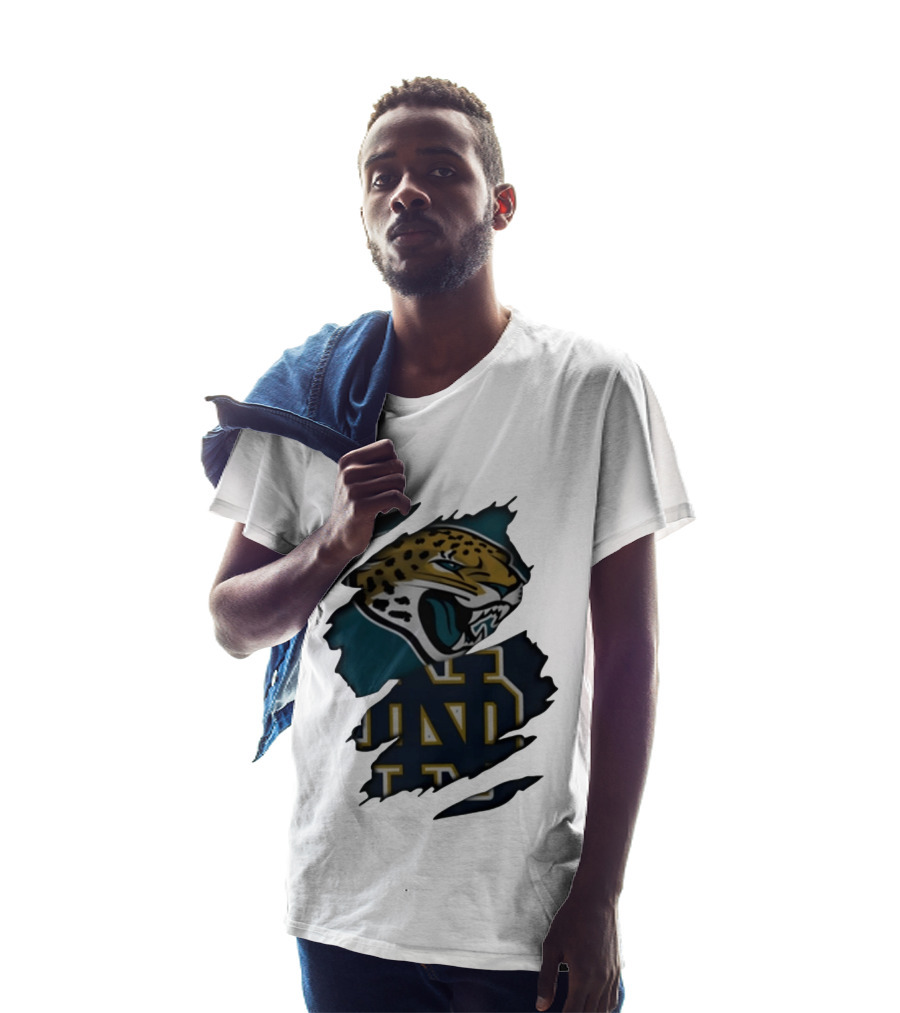 Jacksonville Jaguars Notre Dame Fighting Irish Distressed Crossover Fan T-Shirt