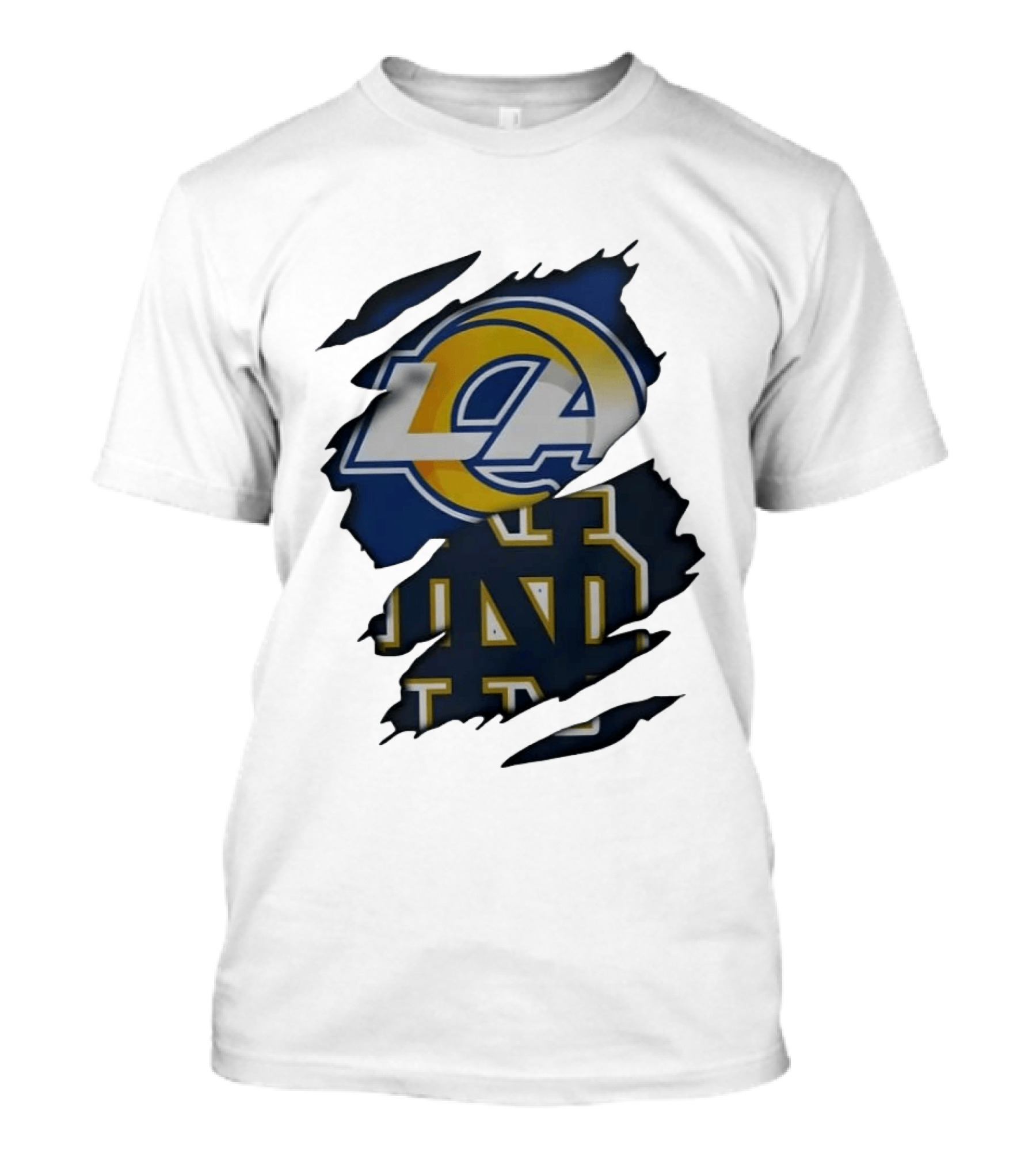 Los Angeles Rams Notre Dame Fighting Irish Ripped Effect LA ND T-Shirt