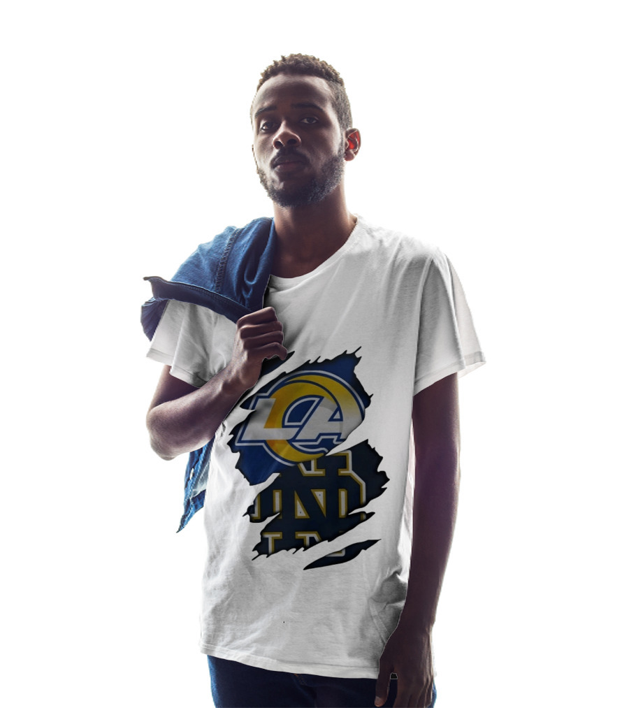 Los Angeles Rams Notre Dame Fighting Irish Ripped Effect LA ND T-Shirt