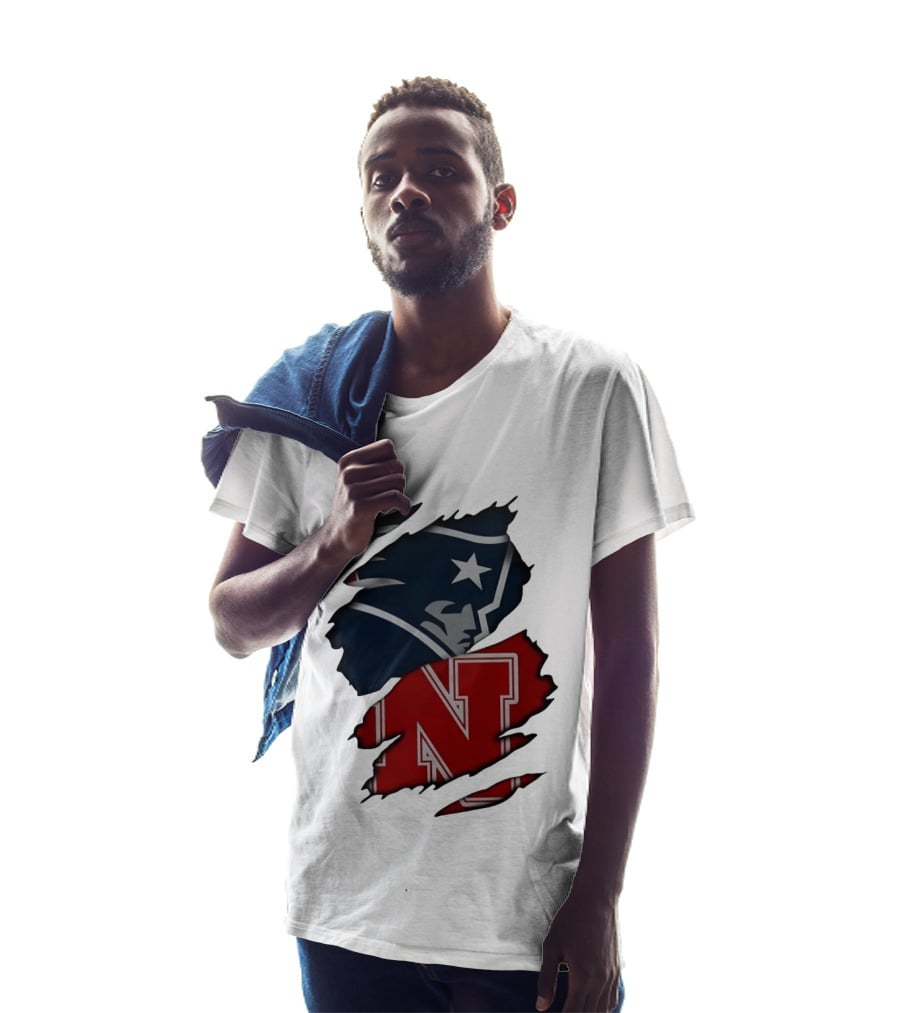 New England Patriots Nebraska Cornhuskers Distressed Logo Mashup T-Shirt