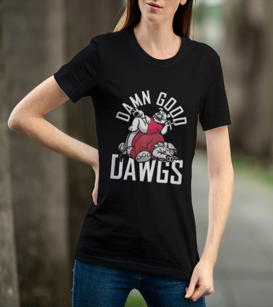 Barstool Sports Damn Good Dawgs Bulldog Sitting On Defeated Elephant T-Shirt