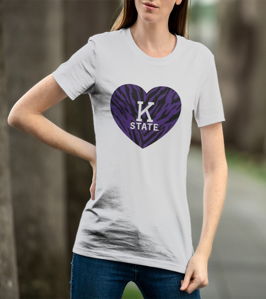 K State Wildcats Purple Zebra Heart Kansas State T-Shirt