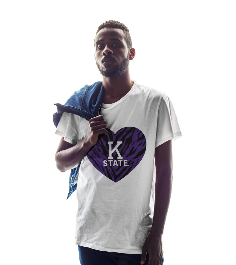 K State Wildcats Purple Zebra Heart Kansas State T-Shirt
