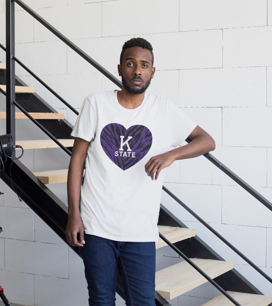 K State Wildcats Purple Zebra Heart Kansas State T-Shirt