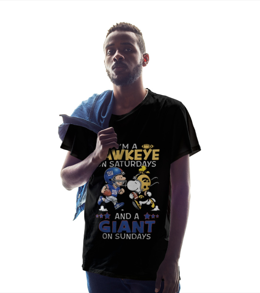 I'm A Hawkeye On Saturdays And A Giant On Sundays Charlie Brown Snoopy Football T-Shirt