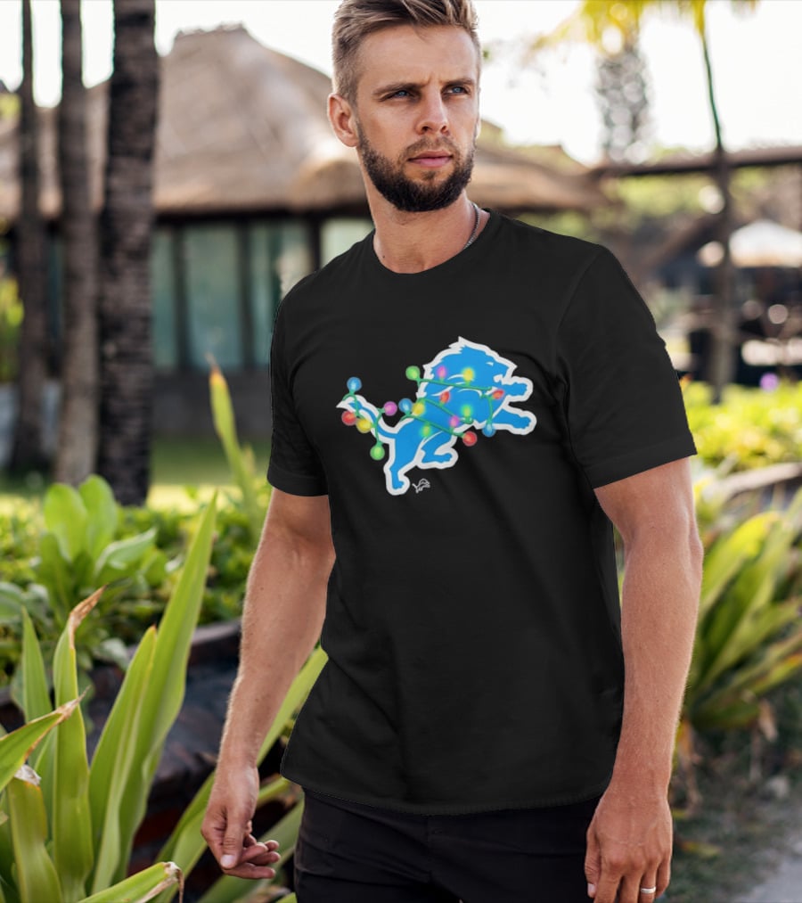 Detroit Lions Holiday Lights Festive Christmas Spirit T-Shirt
