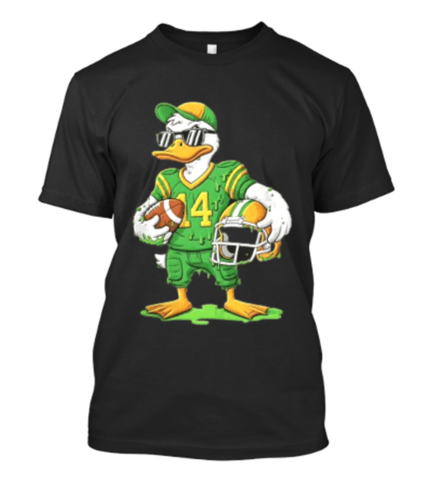 Duck With Sunglasses In Green Football Uniform Holding Helmet And Ball T-Shirt