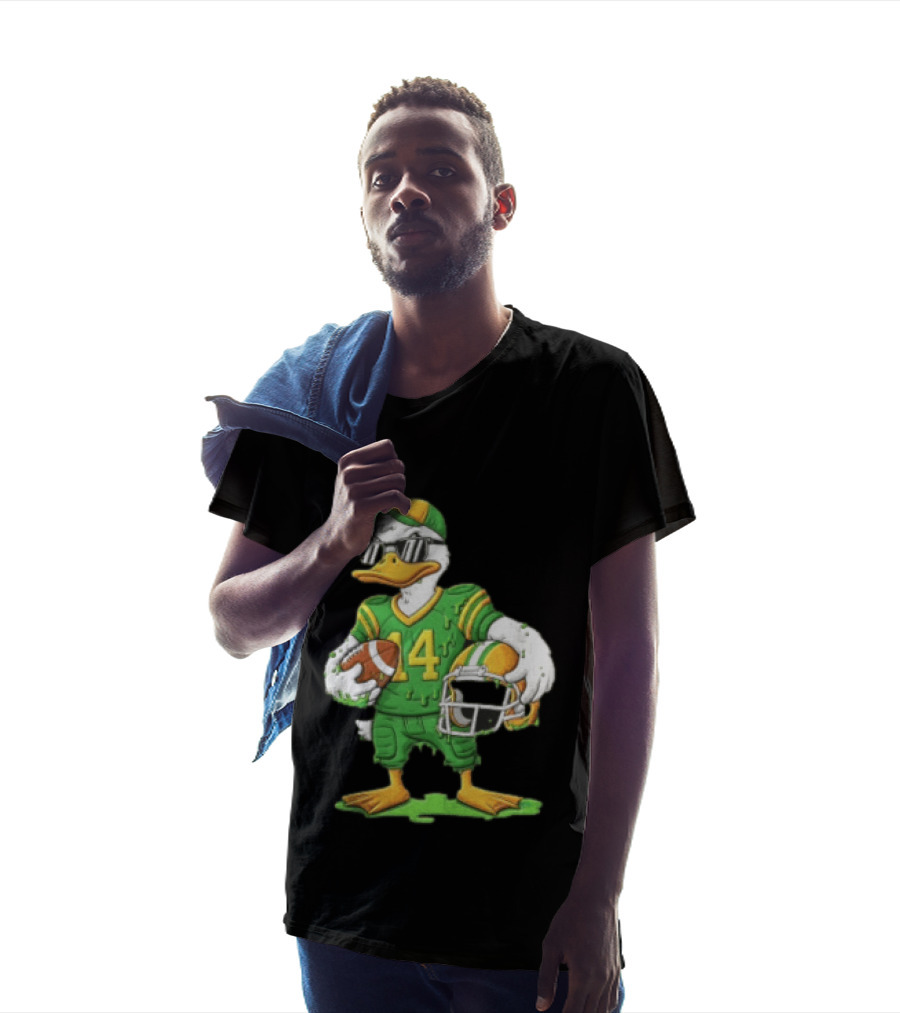 Duck With Sunglasses In Green Football Uniform Holding Helmet And Ball T-Shirt