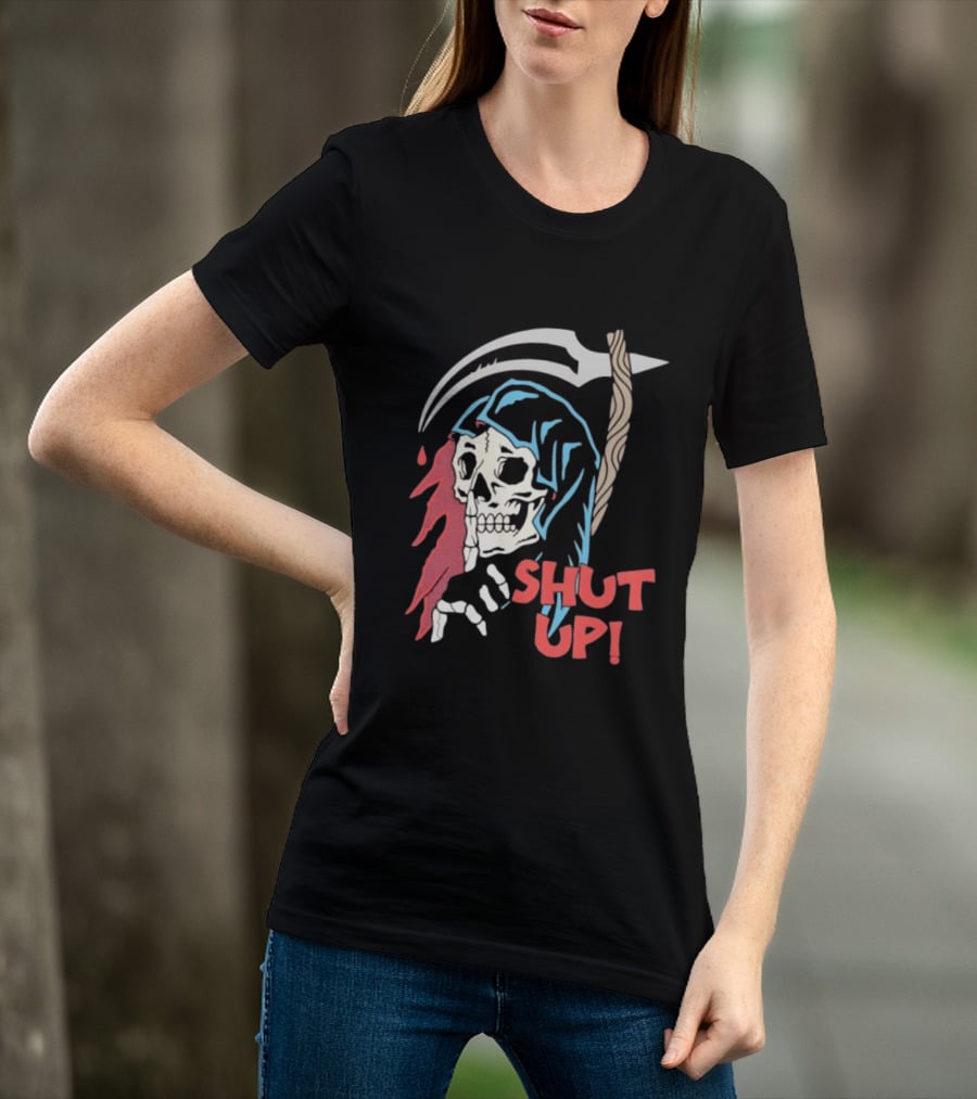 Grim Reaper Skull Shut Up Death Scythe Gothic T-Shirt