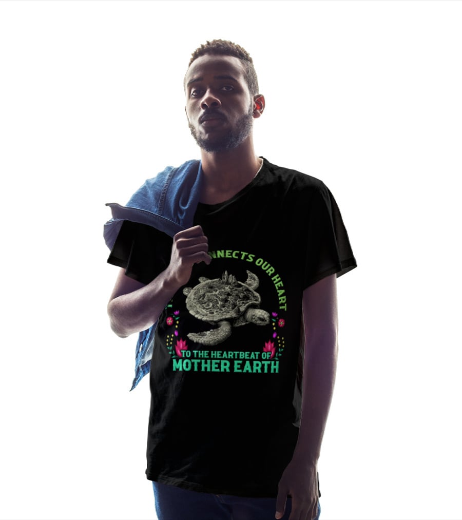 The Drum Connects Our Heart To The Heartbeat Of Mother Earth Turtle With Flowers T-Shirt