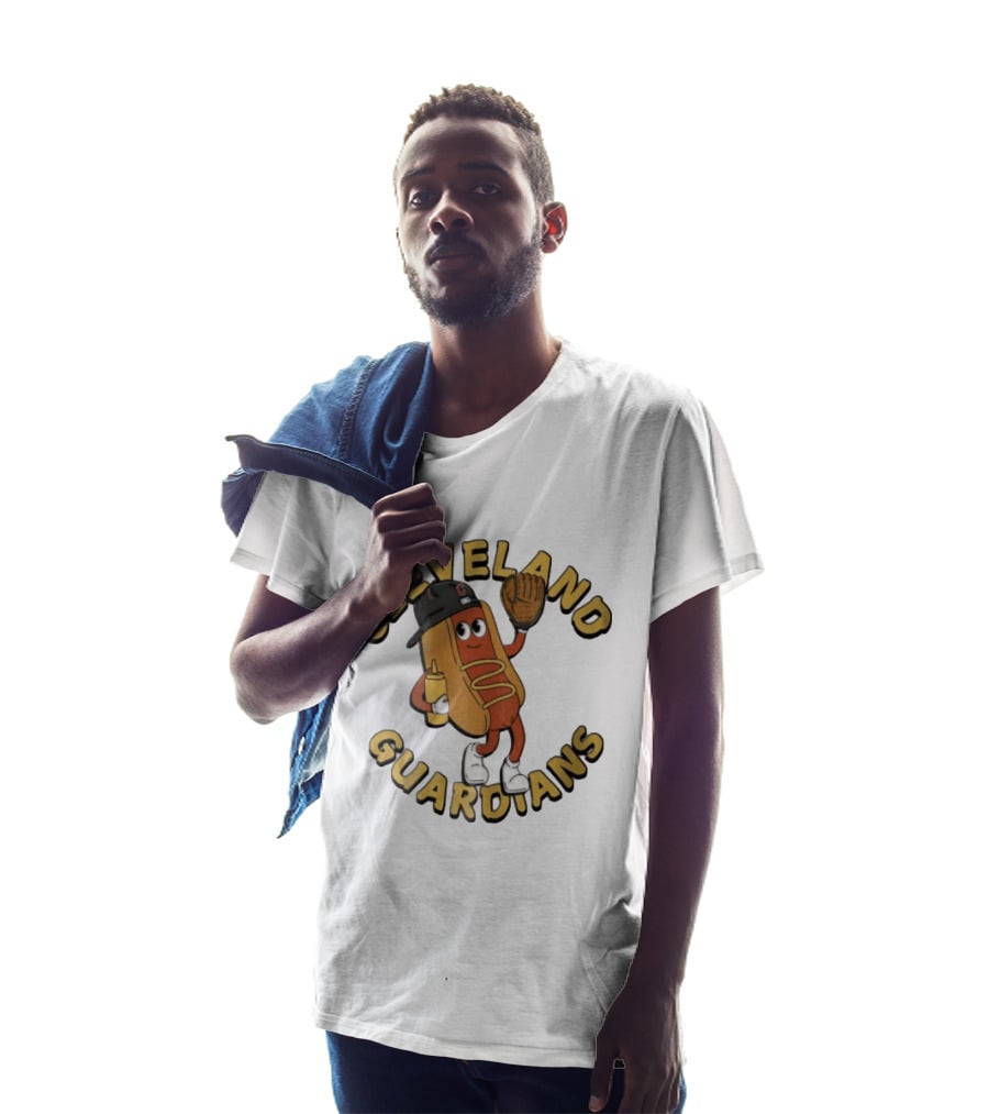 Cleveland Guardians Hot Dog Baseball Mascot Mustard Glove T-Shirt