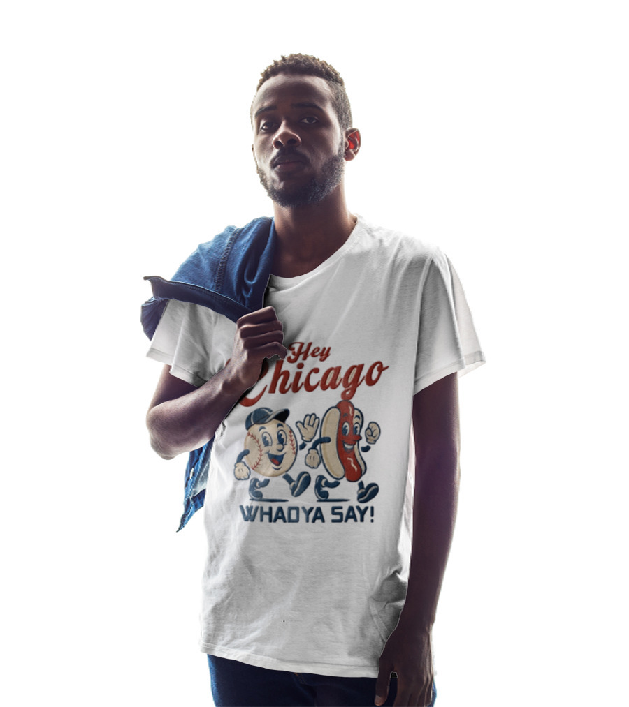 Hey Chicago Whadya Say Baseball And Hotdog Characters Walking T-Shirt