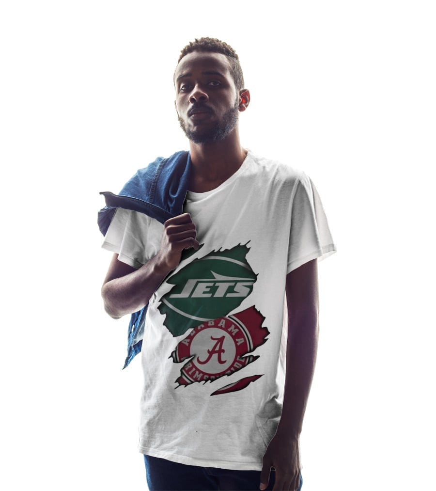 New York Jets Alabama Crimson Tide Ripped Fan Gear T-Shirt