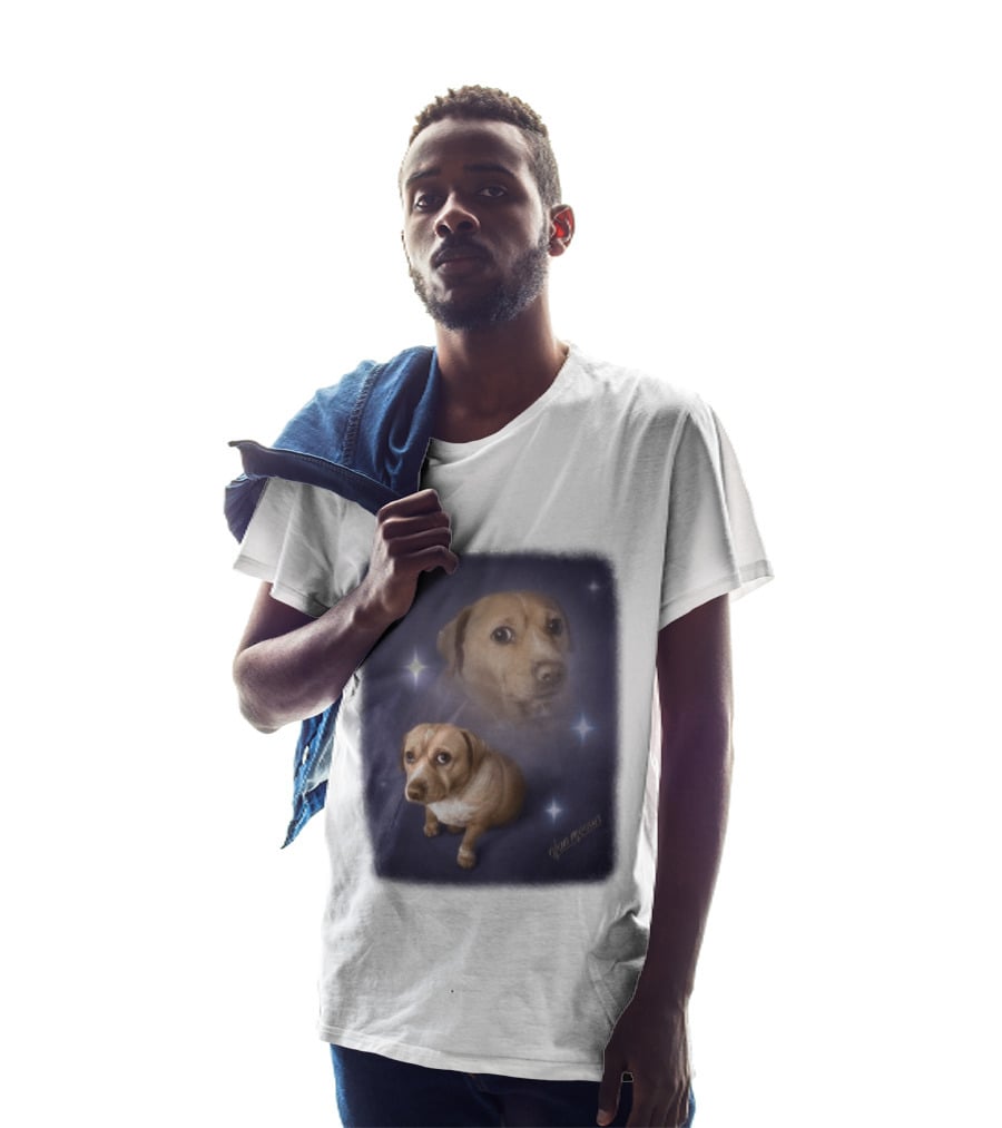 Olanmeows Cashew Sparkle Puppy And Cosmic Stars T-Shirt