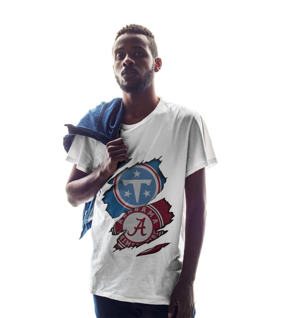 Tennessee Titans Alabama Crimson Tide Ripped Fabric Sports Fan Gear T-Shirt