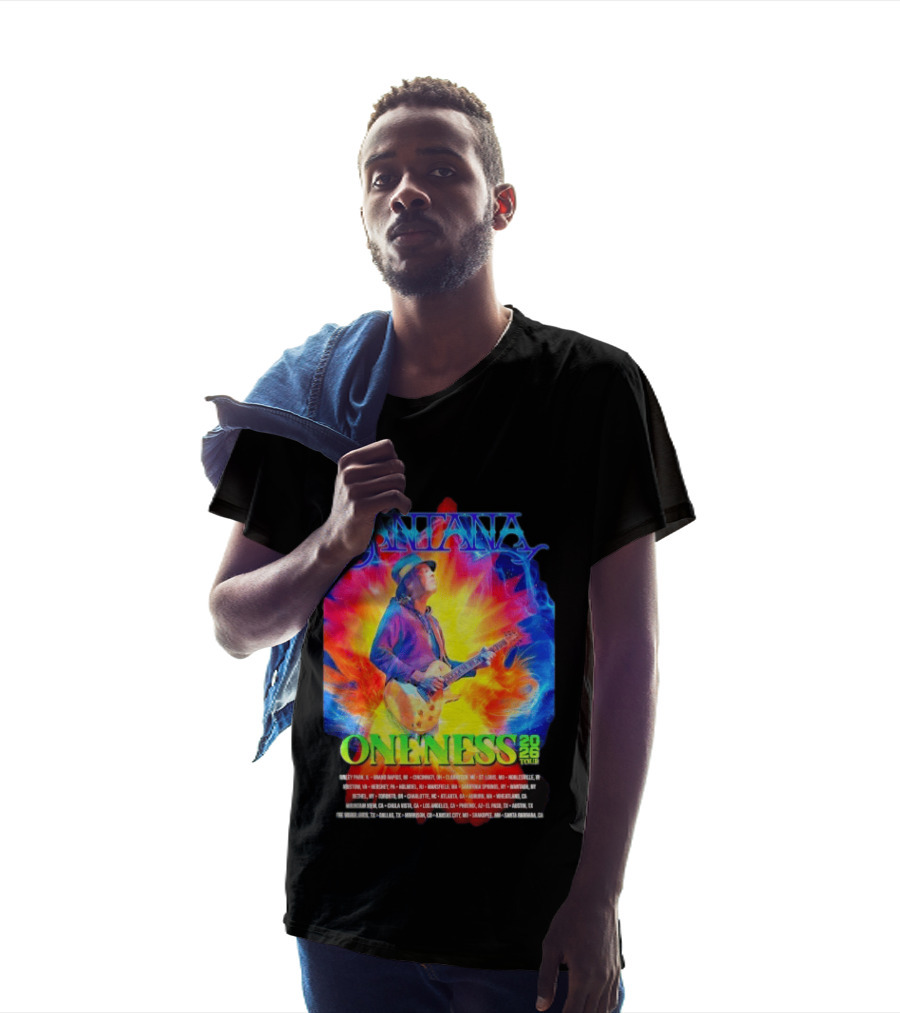 Santana Oneness 2026 Tour Carlos Santana Fire And Ice Tinley Park IL To Santa Barbara CA T-Shirt