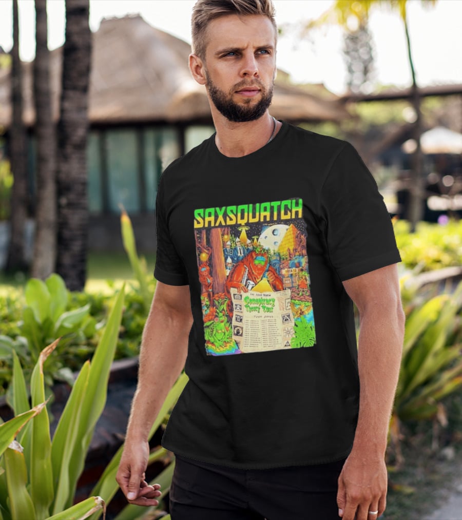 Saxsquatch The Past Truth Conspiracy Theory Tour 2026 Area 52 Moon Pyramid Tour Dates T-Shirt
