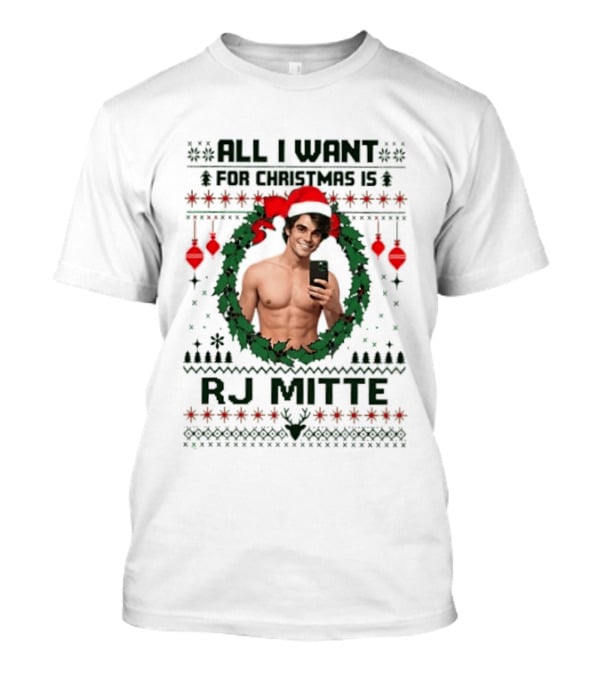 All I Want For Christmas Is RJ Mitte Ugly 2026 Santa Hat Wreath T-Shirt
